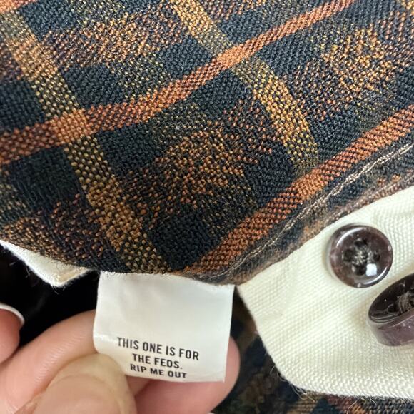 Taylor Stitch Flannel Shirt Mens 44 Brown Blue Plaid Organic Cotton Thick - Picture 8 of 10